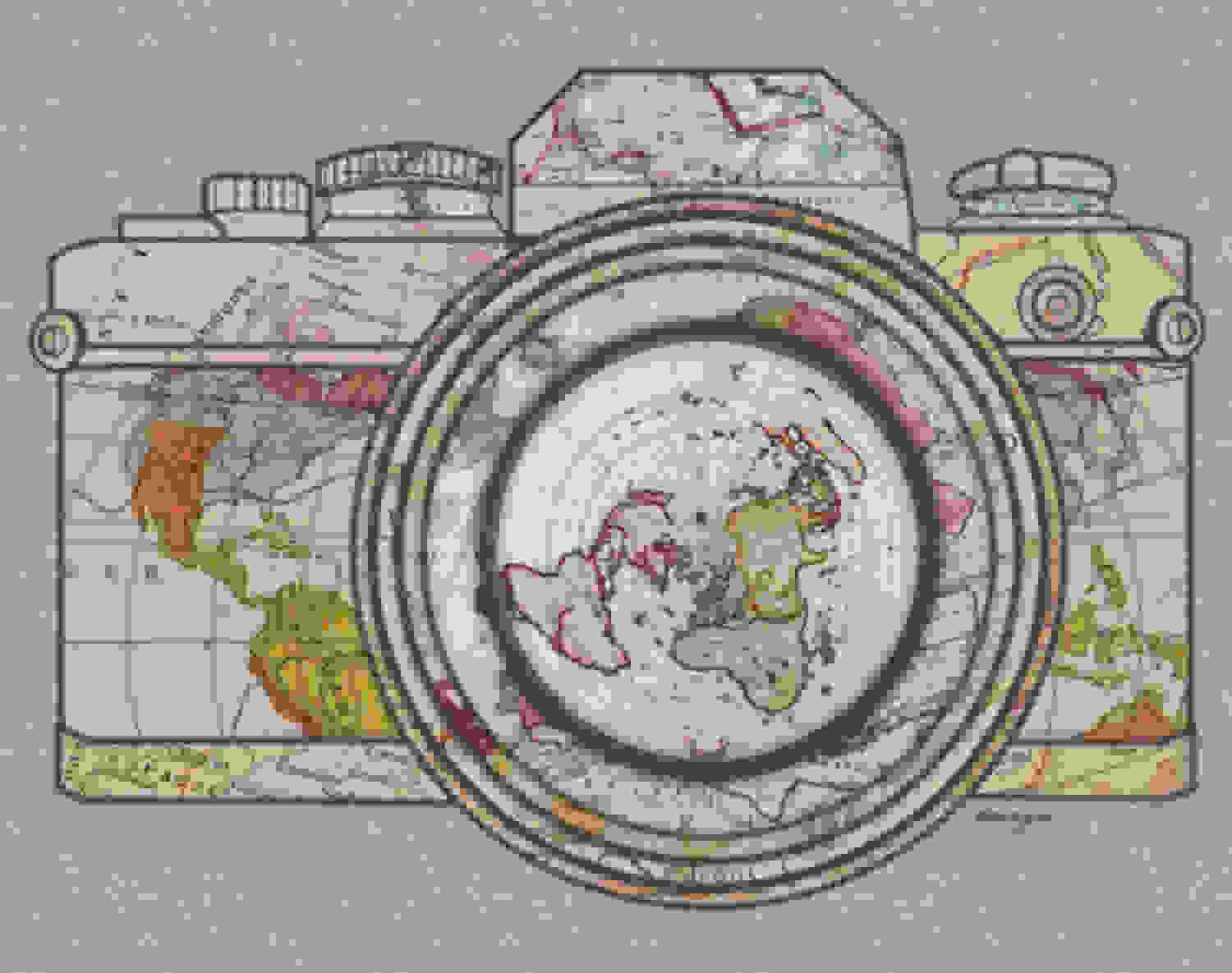 Map of the world contained in a camera graphic