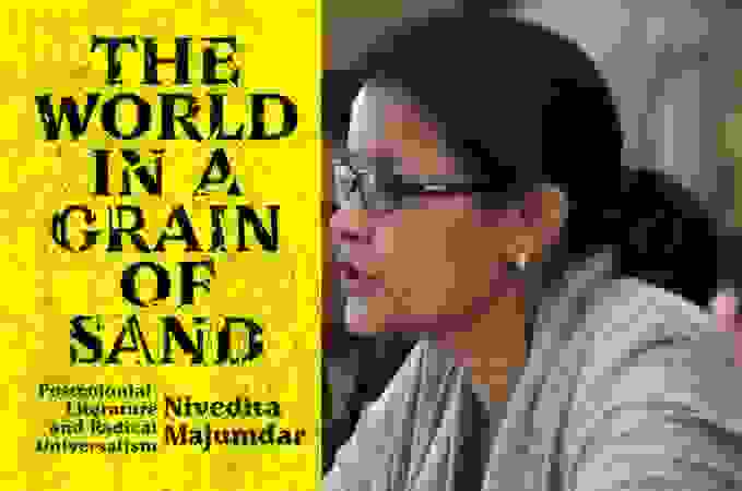 Book cover and photograph of author, Nivedita Majumdar, speaking