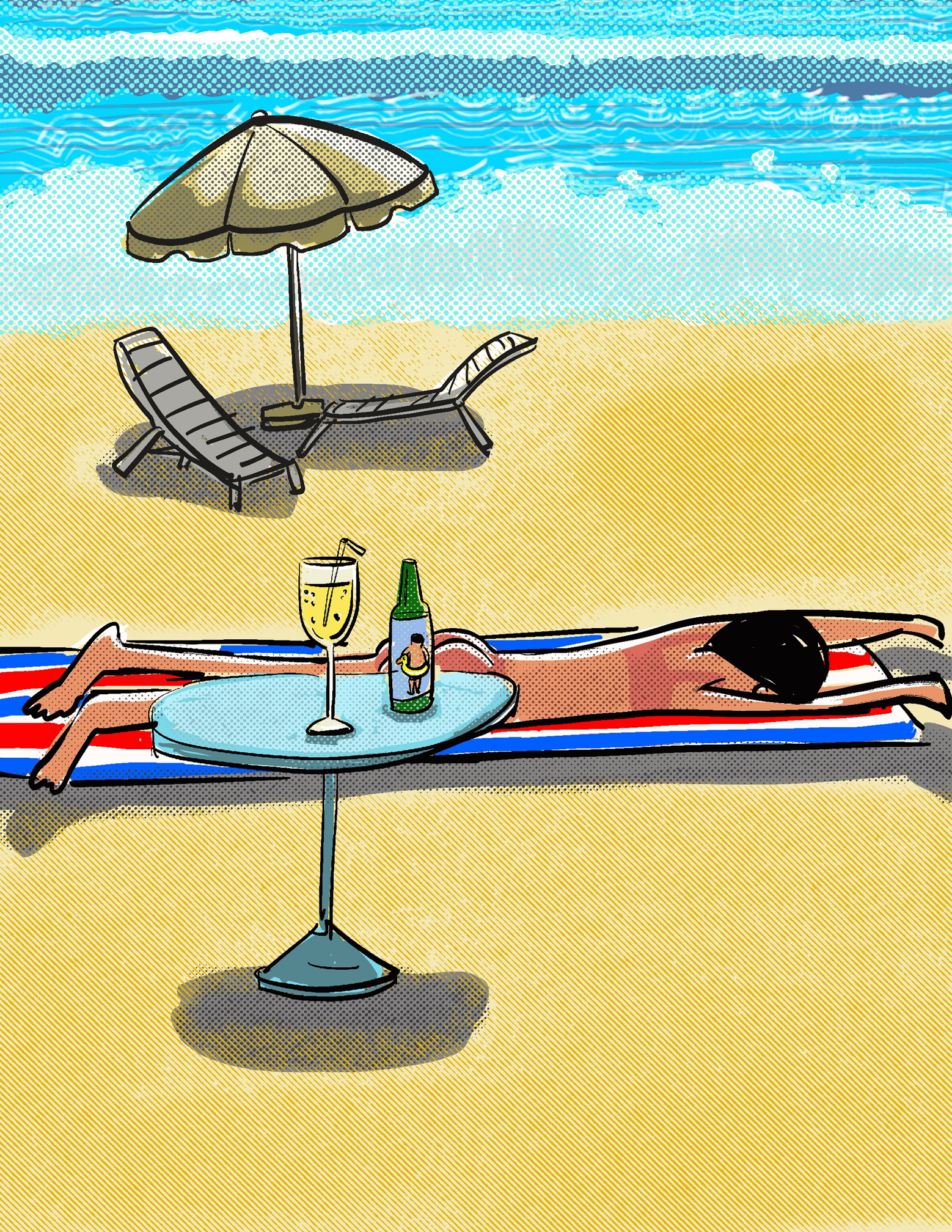 An illustration of a beach scene.